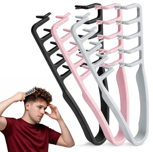 BRAUSONY-Peine Texturizador Hombre 3 Piezas,Peine de Dientes Anchos,Herramienta para Dar Volumen a las Raíces,Peine Pelo Rizado,Accesorio De Estilizado Para Raíces y Flequillo y pelo,para Peluquería