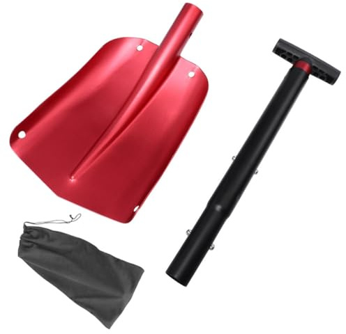 UKCOCO Pala da Neve per Auto in Lega di Alluminio Rosso, Rimozione Neve Efficiente e Facile da Riporre, la Stagione Invernale e Viaggi