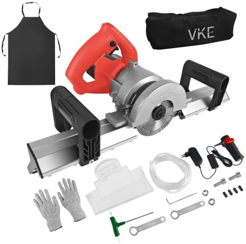 VKE Elettrico Tagliapiastrelle, 1200W 45° Tagliapiastrelle ad Acqua | Taglio Preciso 45°, Raffreddamento Acqua Anti‑Polvere, Include Borsa e Grembiule, Ideale per Piastrelle Ceramiche in Cantiere