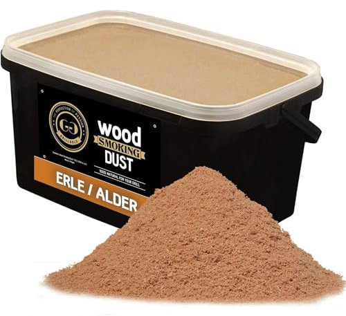 GRILLGOLD Sciure de bois pour fumoir. Pour fumer et fumer à froid du poisson, de la viande et des légumes, également adapté pour BBQ et grill. En seau refermable rempli de 5,5 litres d'aulne