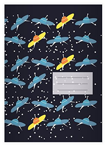 Kartenkaufrausch 8 Außerirdische Alien DIN A4 Schulhefte, Rechenhefte mit lustigen UFOs, blau Lineatur 7 (Kariertes Heft)