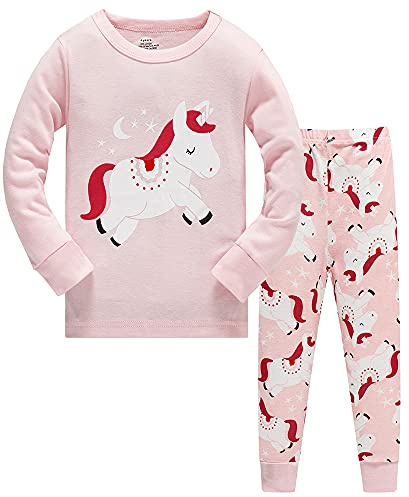 TEDD Pigiama Ragazza Unicorno 100% Cotone Lungo Biancheria da Notte Vestiti Bambina Invernale Due Pezzi Impostato Natale Regalo per Bambini 1-12 Anni