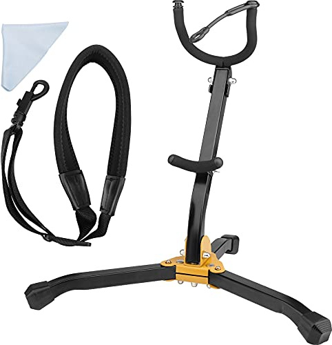Eison Saxophone Stand Foldable Alto/Tenor Sax Stand Saxophone Bracket Sax Holder Adjustable Triangle Base with Sax Strap and Cleaning Cloth