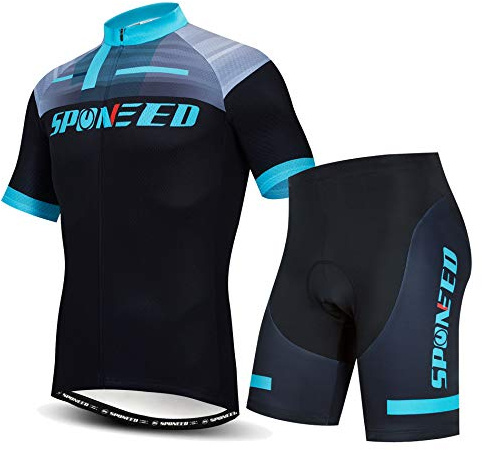 sponeed Mens Cycle Jerseys Set Shorts Gel Padded Tights Bicycle Pants Paddding US M Black Blue