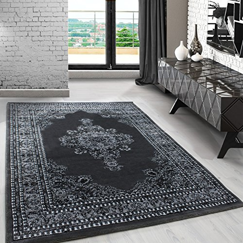 Carpetsale24 Orient Teppich 120x170 cm Grau, Klassischer Kurzflor im Vintage Stil, Pflegeleichtes Wohnaccessoire für Schlaf- oder Wohnzimmer