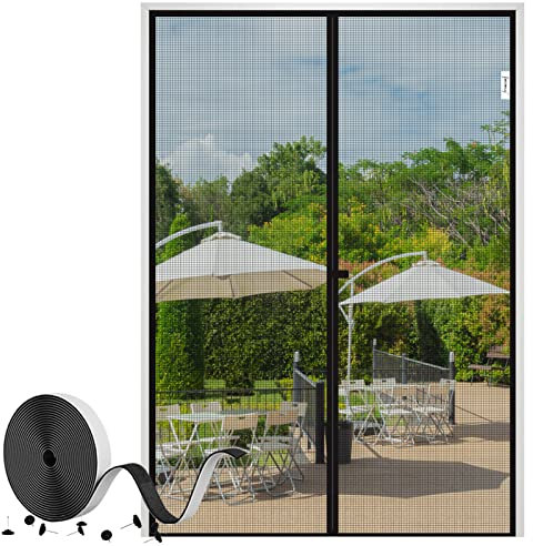 fowong Magnet Fliegengitter Balkontür 90x210 cm, Verstärkter Magnet Fliegenvorhang Insektenschutz für Wohnzimmer Terrassentür Moskitonetz mit Magnetverschluss Klebemontage Schwarz