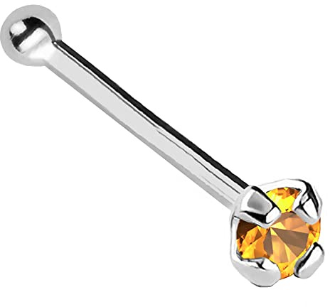 Jewelry Avalanche 22G Solid 14Kt Gold Nose Bone Stud with Prong Set real Citrine Gemstone, 14kt Yellow Gold or 14kt White Gold - November Birthstone Nose Ring-NBWG_CN-1.5MM