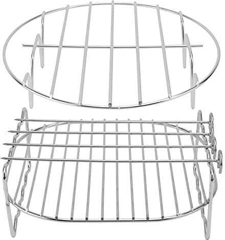 DOITOOL Air Fryer Accessories Double Layer Grilling Rack with Skewers and Steaming Rack for Baking Roasting Steaming 7.09In Multi-Purpose Cooking Stand