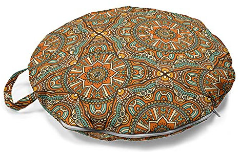 ABAKUHAUS traditionell Rundes Bodenkissen mit Griff, Boho Marokkanische Stern, dekoratives Kissen für Wohnzimmer & Schlafsäle, 45 cm, Mehrfarbig