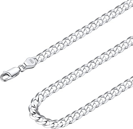 Suplight Panzerkette Herren 925 Silber Halskette Gliederkette 5mm Breit Kubanische Silberkette 66cm lang Unisex Cuabn Link Chain Echtschmuck Geschenkideen für Frauen Jungen Männer