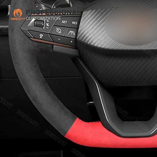 MEWANT Hand DIY Auto Lenkradbezug atmungsaktiv grau + rot für Seat Cupra Leon 2020-2021 Lenkradzubehör für Seat Cupra Leon