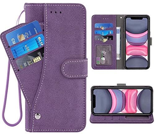 ELISORLI Compatible with iPhone 12 Pro iPhone12 6.1 Wallet Case and Wrist Strap Lanyard Leather Flip Card Holder Stand Cell Accessories Phone Cover for iPhone12pro 5G i 12s iPhone12 12pro-Purple