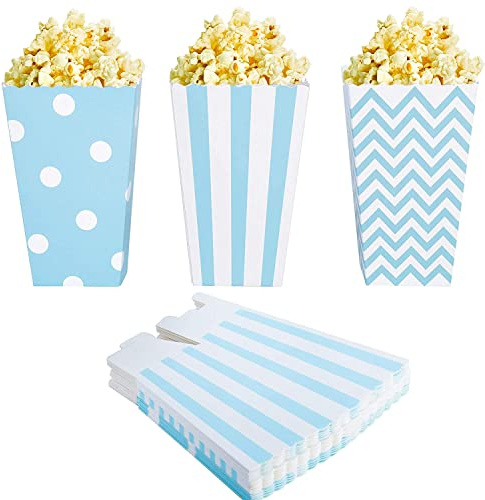 24 Stück Popcorntüten,Popcorn Box,Popcornboxen,Snackbox Pappe,Popcorn Tüten,Candy Bar Tüten,Party Papiertüten Streifen Tupfen Wellenförmige Muster für Party Geburtstag Hochzeit