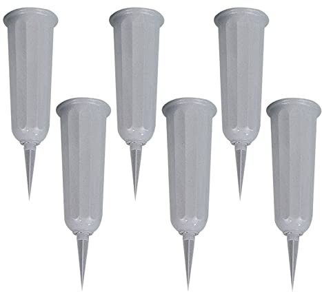 DRYEN Confezione da 6 vasi per cimiteri commemorativi con punte, vaso da cimitero in plastica da 25 cm, supporto per fiori da cimitero