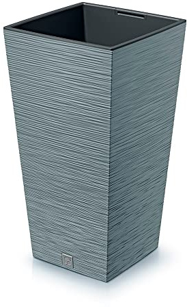Zementfarbenes Pflanzgefäß mit Behälter, Kollektion FURU, 20 x 20 x 38 cm, Inhalt 5 L.