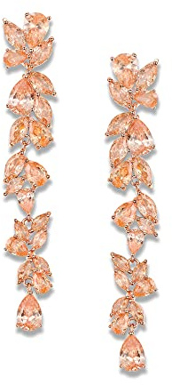 EVER FAITH lange Ohrringe mit Zirkonia für Damen Party Braut mit überzogene Kristall Blumenblatt Kronleuchter Braun Rosegold-Ton