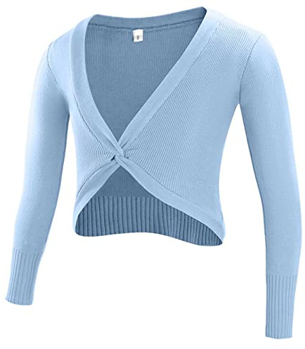 SEAUR Fille Cache-Coeur de Danse Classique Hauts de Danse en Tricot Manches Longues pour Enfants Filles Dancewear Femmes Bleu - M