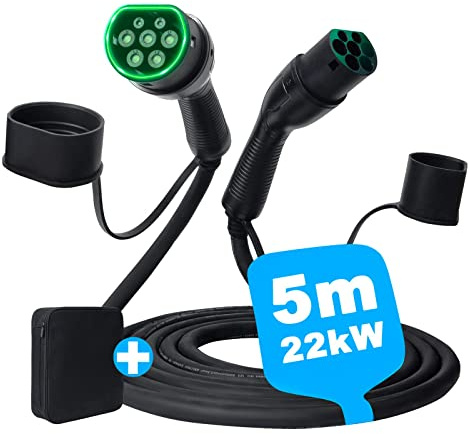 Cavo di ricarica tipo 2, 22 kw 32 a [5 m] cavo ricarica auto elettrica tipo 2,cavo ricarica auto elettrica tipo 2 con custodia per il trasporto