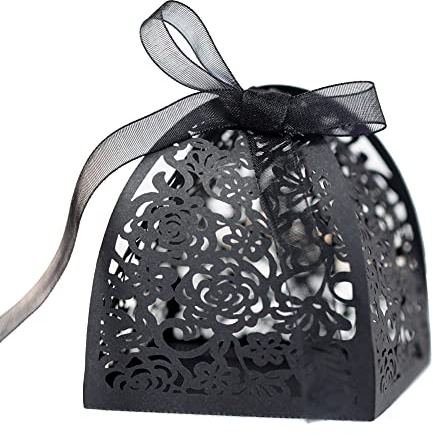 50 Stück Hochzeit Geschenkbox Geschenkschachtel 6x6x8cm Klein Papier Geschenkbox mit Rose Blumen Süßigkeiten Bonbons Schachtel Schokolade Kartons Geschenkkartons für Hochzeit Taufe Party Geburtstag