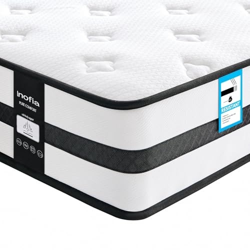 Inofia Sleep Doppelmatratzen, Memory-Schaum, gefedert, 137 cm, Hybrid-Matratze mit Zonenunterstützung, Memory-Schaum und kühlerem Strickgewebe, mittelfest, Original-Kollektion, 100 Nächte