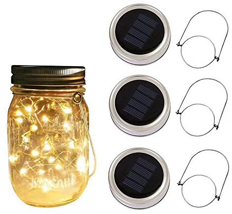 3Pcs Solar Powered Lid Insert 20 LED Mason Jar String Light for Glass Mason Garden Yard Porch Wedding Party Decoration 6.5feet No Jars (Warm White)