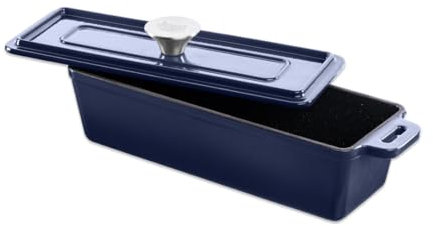 GRAND FEU cocotte en fonte émaillée avec couvercle et poignées - Bol étroit pour la cuisson de vases, rôtis et gâteaux - Couleur Bleue