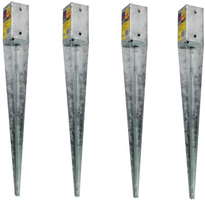 4 x Fence Post Holder 75mm posts Support Drive Down Spike Wedge Grip Galvanised for 75mm x 75mm posts, 600mm spike (3 x 24) Eliza Tinsley Swiftpost, Pack of 4