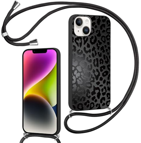 Foonary Handyband Hülle mit Band für iPhone 14 6,1 Handyhülle, Leopard Design Kette Necklace Case mit Kordel zum Umhängen Silikon Bumper Kratzfest Schutzhülle Cover Schnur für iPhone 14 / iPhone 13