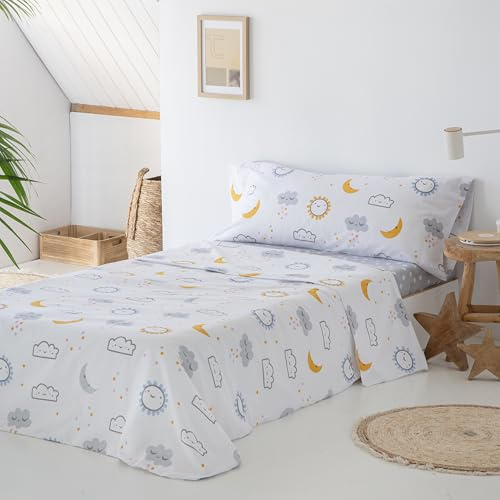 COTTON ARTean Juego sábanas Infantil 90 Algodón Poliéster Diver Mostaza | Incluye 3 piezas: encimera, bajera ajustable, 1 funda de almohada. Certificado OEKO-TEX