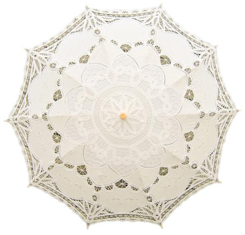 ihreesy Spitze Sonnenschirm Regenschirm, Brautschirm Spitze Deko Damen Hochzeitsschirm UV-Schutz Stickerei Vintage Spitzenschirm für Hochzeit Brautsonnenschirm und Fotografie Requisiten,Beige