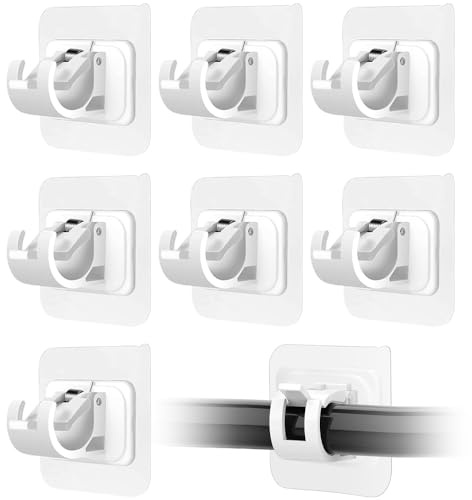 Self Adhesive Curtain Rod Bracket, 8 PCS No Drill Drapery Hook Holder Towel Rod Drapery Hook Holder for Home Bathroom Kitchen Hotel Towel Clothes Hanging (White)