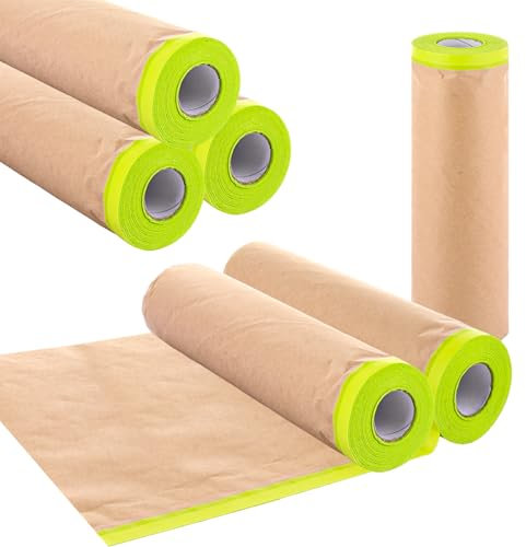 GBACHOOSE 6 Roll Masking Paper for Spraying, 55cmx15m Pre-Taped Masking Paper with Adhesive Tape, Paint Masking Paper Tape and Drape, Car Furniture Protection Covering Paper for Painting