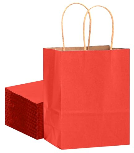 Gcardist Große 16Pcs Rote Kraftpapiertüten mit Griffen 33x26x13cm Geschenkpapiertüten Solid Color Taschen (13x10x5Inch, Große Größe)