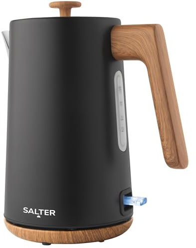 Salter Toronto Bollitore 1,7L - Ebollizione rapida da 3KW, base a 360°, filtro anticalcare, effetto legno eleganza, senza fili, sensore di surriscaldamento e auto-Spegnimento, indicatore livello acqua
