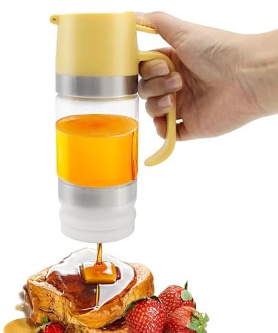 PinDaito Honigspender Glas Tropffrei, 300 ml Honigglas mit Griff, Sirup Spender, Abnehmbare Honigspenderglas Aus Glas, Ideal für Honig und Sirup, Sojasauce Andere Flüssigkei, Küchenzubehör, Gelb