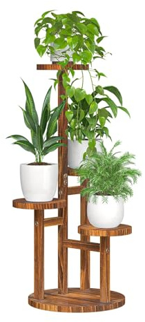 Bamworld Plant Stand Indoor Corner Wood Plant Shelf for Multiple Plants Small Tiered Round Flower Stand for Patio Garden Balcony Living Room Bedroom (4 Tier )