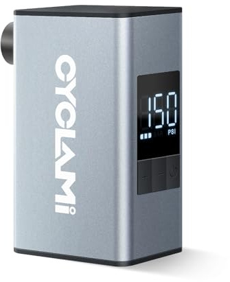 CYCLAMI A3MAX Mini Pompe à vélo électrique, compresseur Portable 150 PSI, Pompe à air compacte pour valves Presta et Schrader pour vélos de Route, VTT et vélos électriques