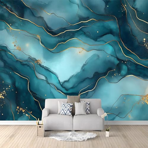 Générique Papier Peint intissé Marbre Bleu 300x210 cm Papier Peint Photo Panoramique, Poster Mural Personnalisé 3D, pour Salon Cuisines Chambre Adulte Enfant Décor Murale