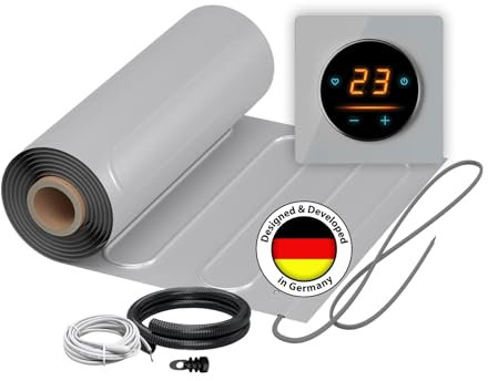Elektrische Fußbodenheizung: Zweiader-Heizmatte mit Aluminiumfolie WARMON ALU 150 W/m² mit WiFi-Thermostat OKE-25 Touch und Glass-Abdeckrahmen, Thermostat:OKE25 Garda Grau, Mattengröße:1 m²