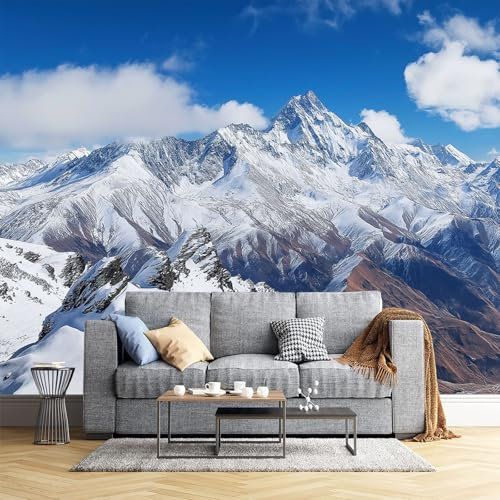 Schneebedeckte Berge Fototapete - Winterlandschaft - Größe 300X210Cm (Breite X Höhe) Wandtapete Tapete, Wandbild Wandtattoo Dekoration - Tapete, Kinderzimmer, Kindertapete
