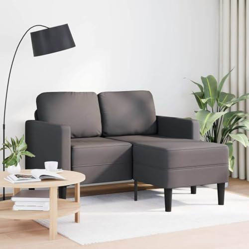 Homgoday 2-Sitzer-Sofa mit Chaiselongue L-Form Grau 125 cm Kunstleder Loungesofa Polstersofa Doppelsofa Gästesofa Wohnzimmersofa Sofa Couch Sitzmöbel für Wohnzimmer Empfang Büro