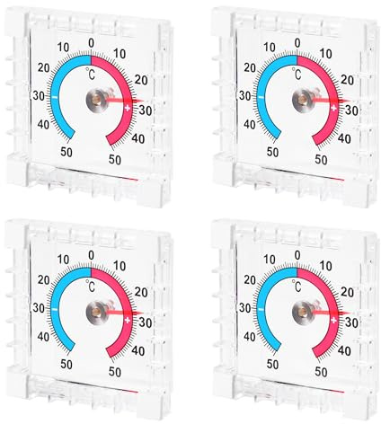 Paquete de 4 termómetros adhesivos para ventanas y puertas al aire libre, medición precisa de la temperatura, termómetro digital exterior, resistente a la intemperie, apto para ventanas