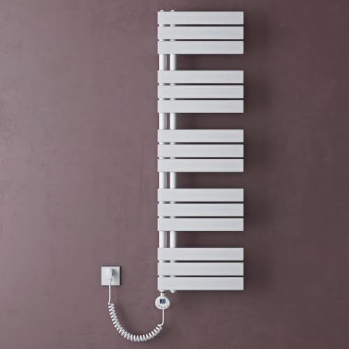 doporro Scaldasalviette Elettrico Bagno con Termostato Digitale e Funzione Timer 131x40cm 1000W Bianco, Termoarredo Elettrico Temperatura Regolabile, Radiatore da Parete Verticale - FN