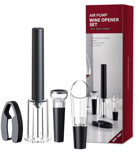 Tycoonest Druckluft Korkenzieher Wein Set, Pumpe Weinöffner mit Kapselschneider, Vakuum Weinverschluss & Weinausgießer, Professionelles Wein Zubehör für Weinliebhaber Partei Geschenk