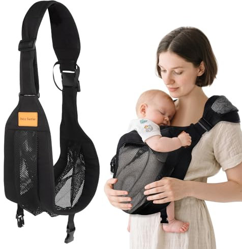Porte Bébé Portable, Porte Bebe Hanche, Sling Bébé en Maille Respirante, Echarpe de Portage Bebe Latéral Réglable pour les Nouveau-néS de 3 à 36 Mois (Noir)