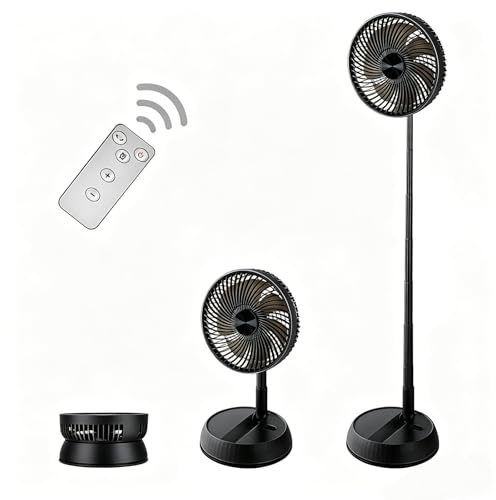 Greheywos Portable Oscillating Pedestal Fan, 8 inch Foldable Standing Fan,7200mAh Rechargeable Battery USB Table Fan, Height Adjustable, 4 Speeds,Quiet, With Remote Control, Home Office Camping Travel