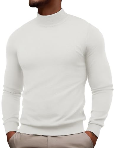 PJ PAUL JONES Mens Mock Neck Sweater Lightweight Sweaters White L | Mock Turtleneck,knitted, Lightweight and stretchy, Basic and thermal,Ribbed cuff and hems,Fall and Winter layered