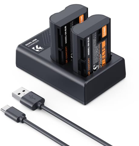 K&F CONCEPT EN-EL15 Batterie et Chargeur 2 x 2100mAh Compatible avec Nikon | Compatible avec Nikon DSLR D7000, D7100, D7200,D7500, D850, D810, D810A, D800, D800E, D750, D610, D600, D500