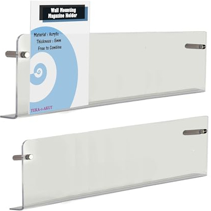 TUKA-i-AKUT 2 x 100 cm väggtidskriftshållare, akryl extra stark, vägghyllor broschyrhylla väggmontering för dokumenttidskrifter tidningar broschyrer, transparent TKD8256-100 cm - 2x
