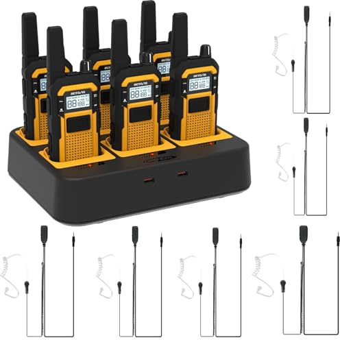 Retevis RB648 Walkie Talkies for Adults, Heavy Duty 2 Way Radio with 6 Way Charger, IP67 Waterproof, Shock Resistant, Rugged Walkie Talkie with Earpiece for Jobsites Industrials (6Pcs, Yellow)